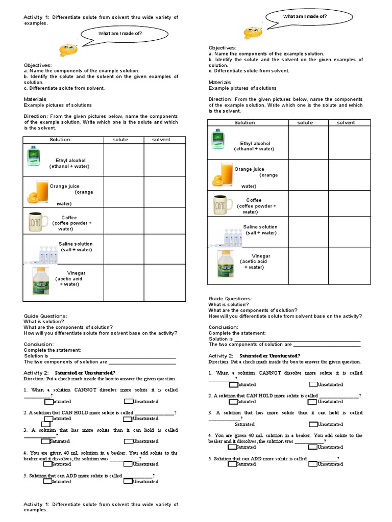 Saturated or Unsaturated Solution PDF Solvent Solubility