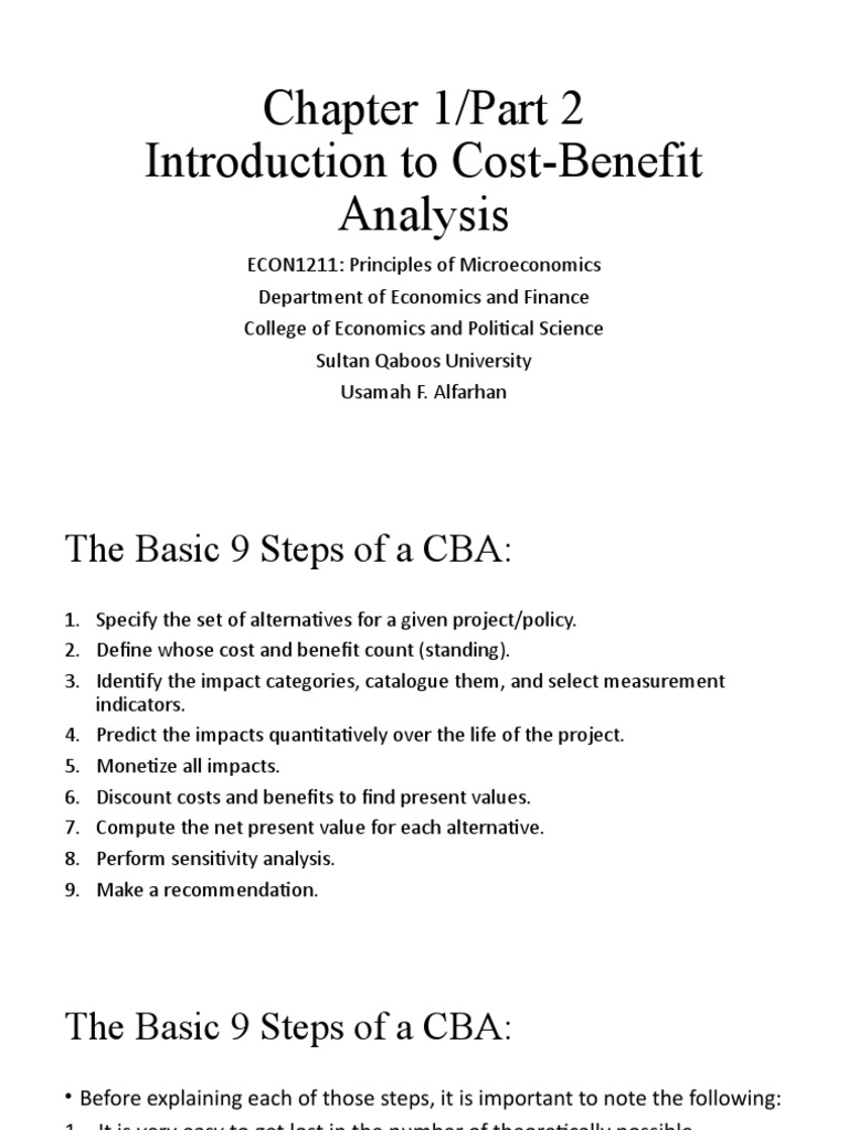 Ch.1 Introduction To CostBenefit Analysis Class 2 PDF Cost