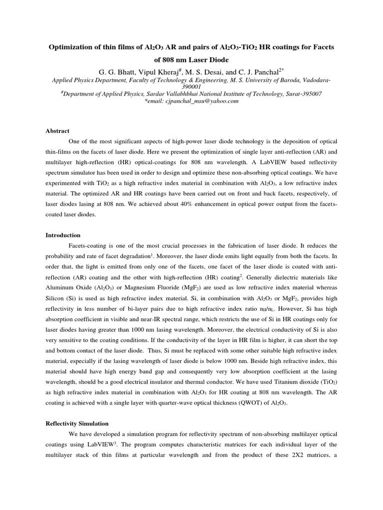 Optimization of Thin Films of Al2O3 AR and Pairs of Al2O3-TiO2 HR ...