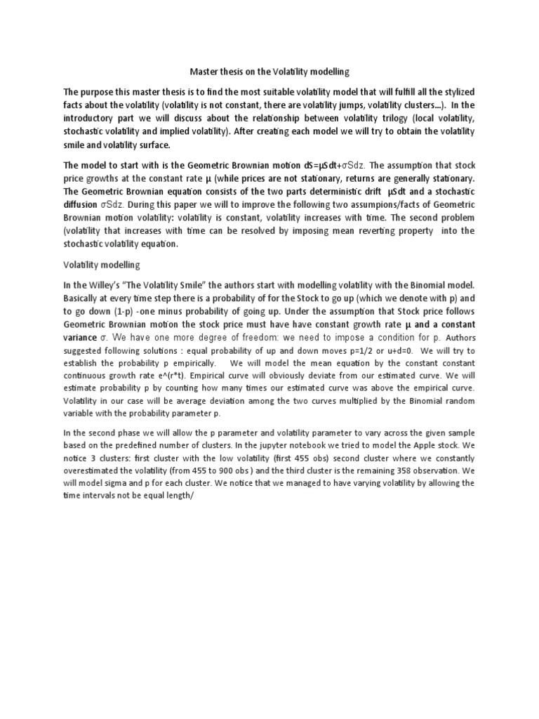 Volatility Modelling in Finance | PDF | Volatility (Finance) | Statistics