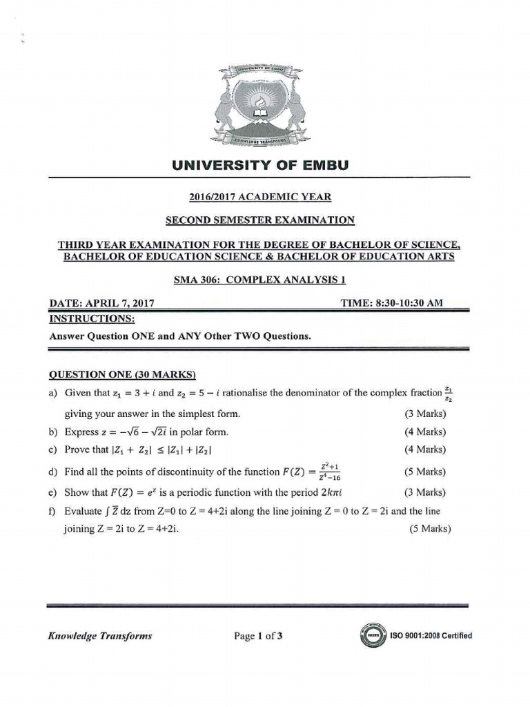 Complex Analysis Exam Questions 2017 | PDF | Differential Geometry ...