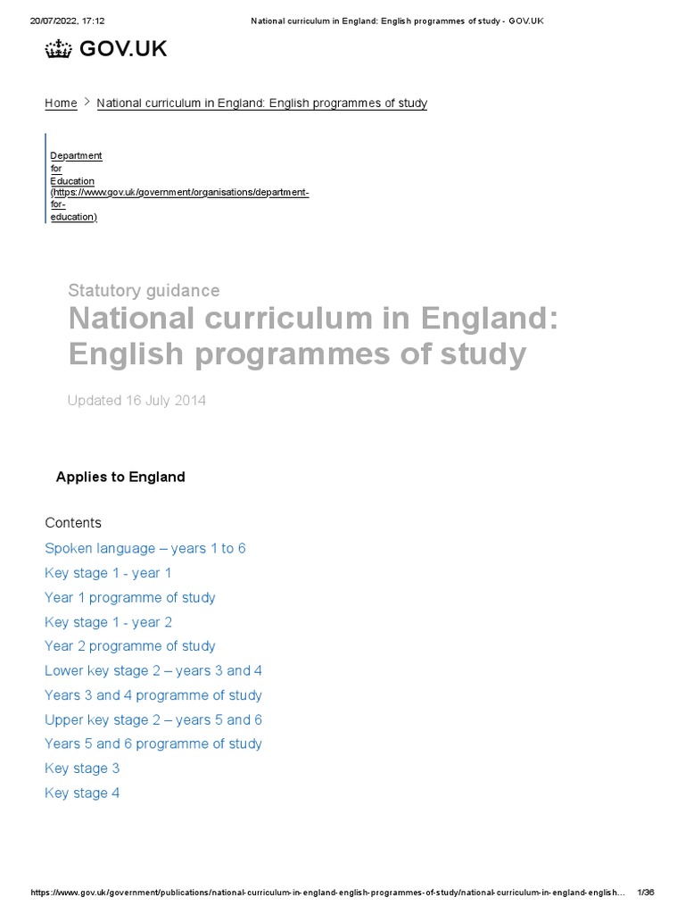 National Curriculum in England - English Programmes of Study - GOV - UK ...