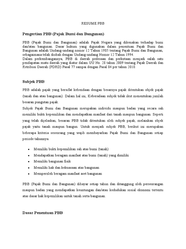 Pengertian dan Perhitungan PBB | PDF