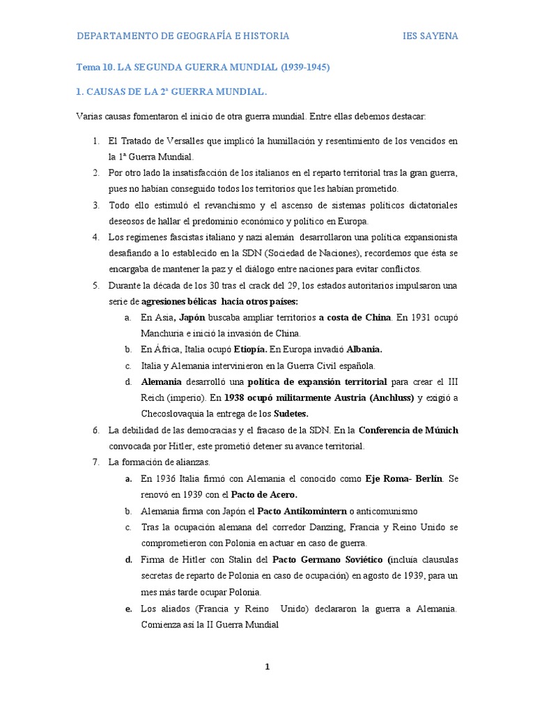 Causas y Consecuencias de la II Guerra Mundial | PDF | Historia