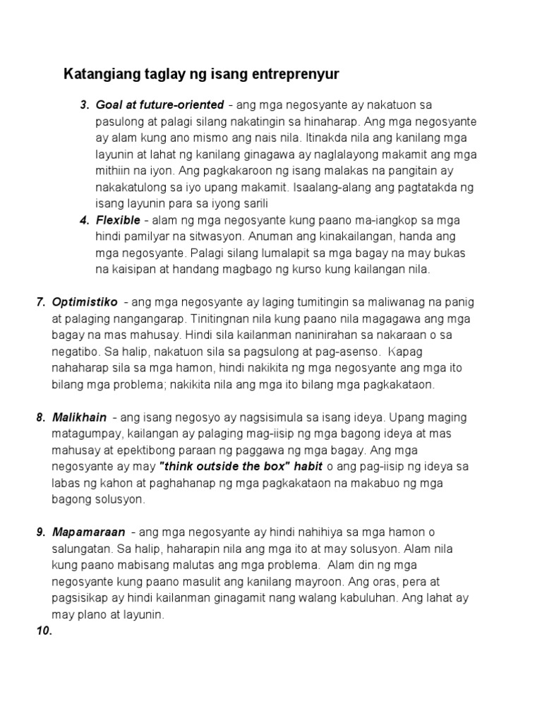 Katangiang Taglay NG Isang Entreprenyur | PDF