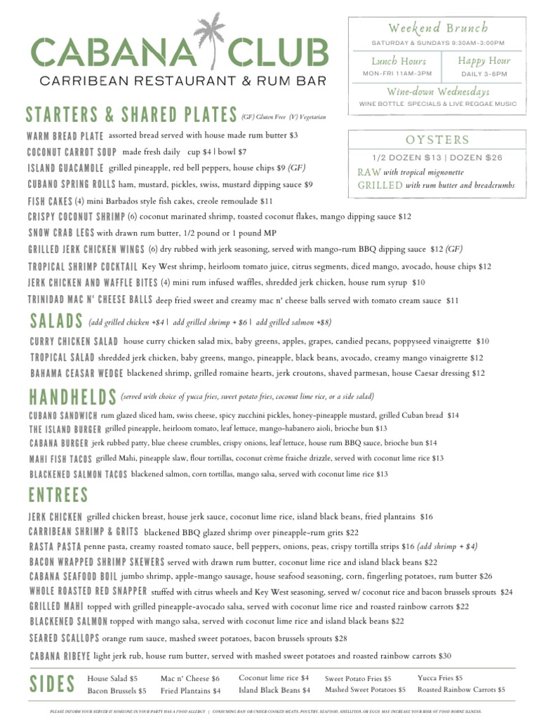 Cabana Restaurant Menu Highlights | PDF | Foods | Cuisine