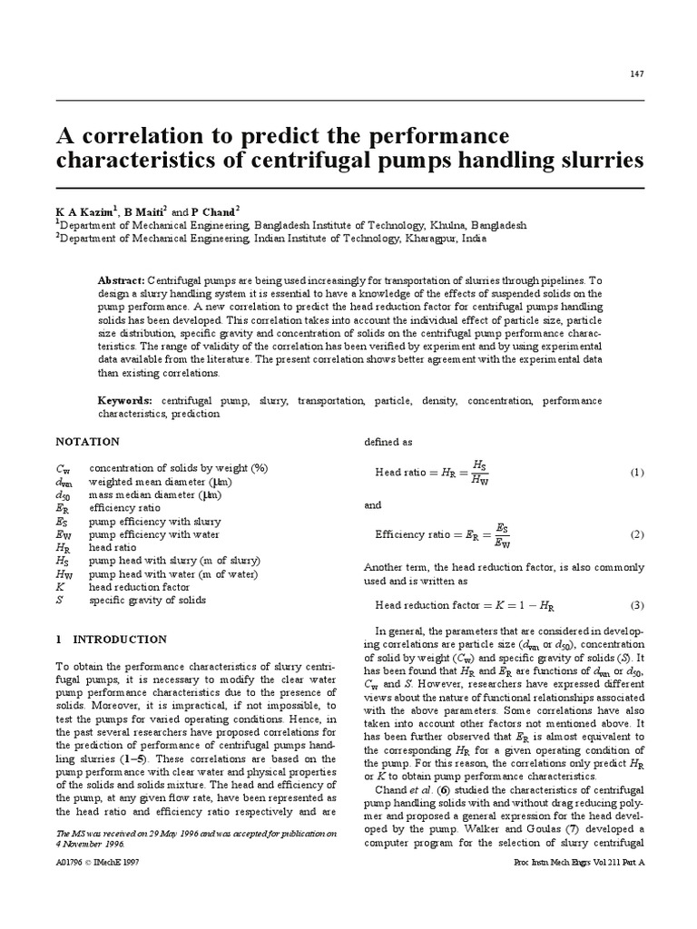 A Correlation To Predict The Performance Characteristics of Centrifugal