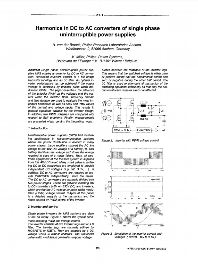 Harmonics in DC To Ac Converters of Single Phase Uninterruptible PDF