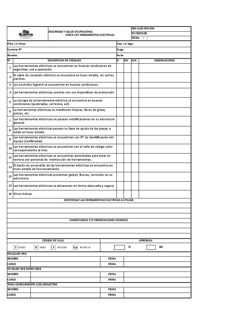 Ms sso chec hm 01 check list herramientas manuales pdf bienes
