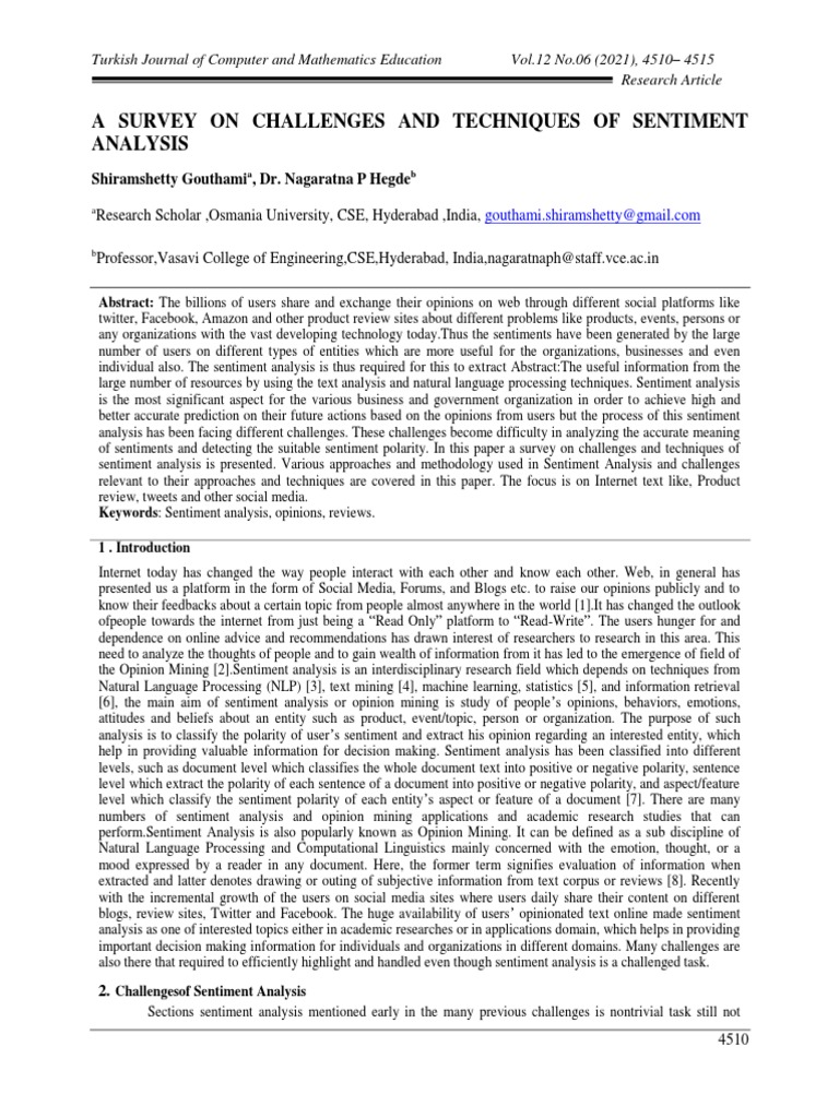 A Survey On Challenges and Techniques of Sentiment Analysis | PDF ...