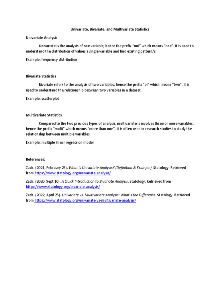 Univariate, Bivariate, and Multivariate Analysis | PDF | Teaching ...