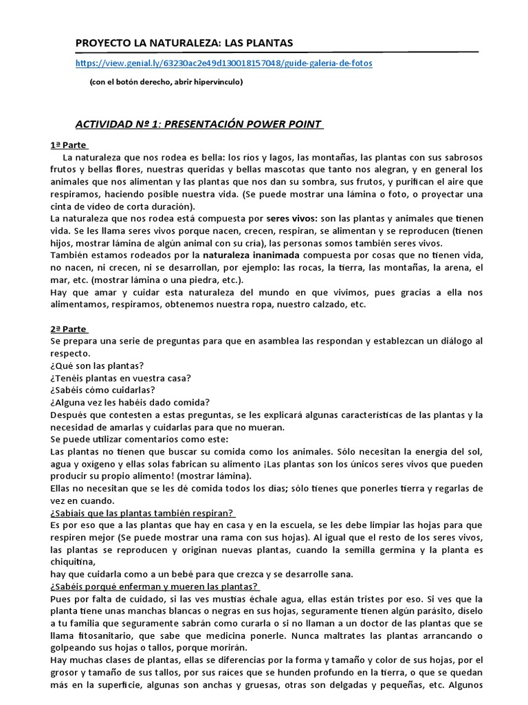 Proyecto sobre plantas para niños de 4 años | PDF