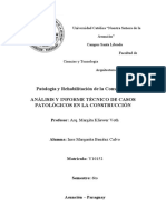 Patología y Rehabilitación de La Construcción Análisis Y Informe Técnico de Casos Patológicos en La Construcción