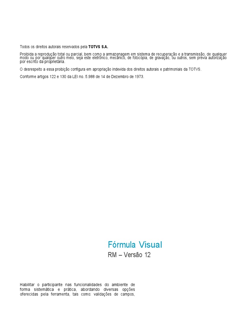 Capacitação em Fórmula Visual RM | PDF | Fluxo de trabalho | SQL