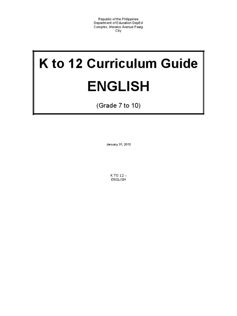 English K To 12 Curriculum Guide Grades 7 To 10 Pdf Reading