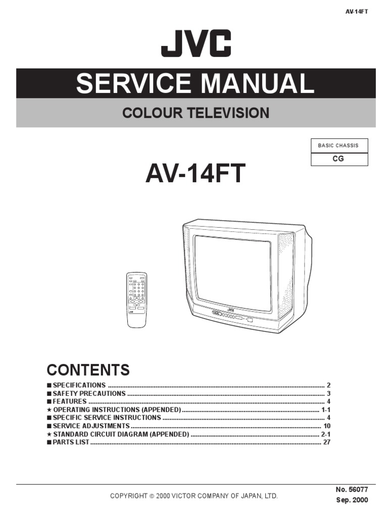 схема и сервис мануал на английском JVC AV-14FT шасси CG | PDF