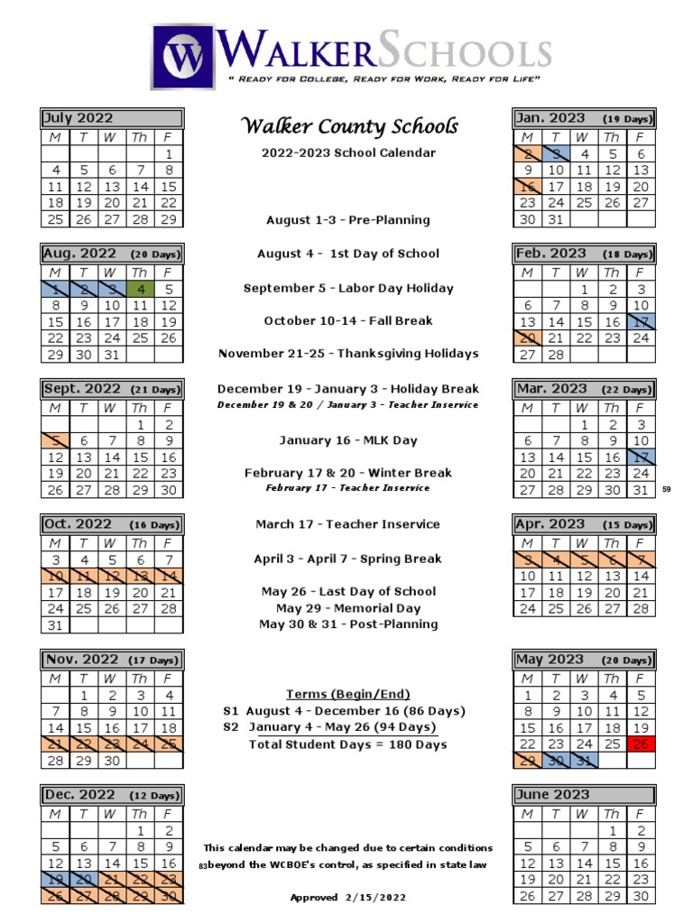 Walker County Schools 2022-2023 Calendar | PDF | Public ...
