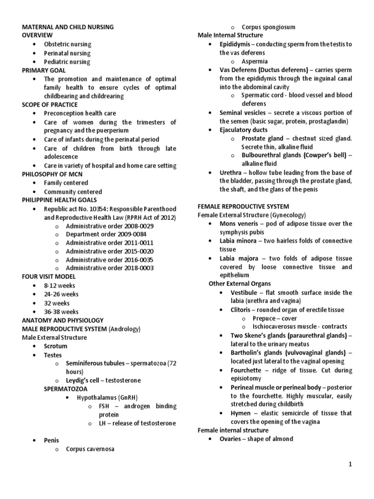 Maternal and Child Nursing Notes PDF Menstrual Cycle Pregnancy