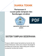 MEKANIKA TEKNIK Pertemuan 6 - Reaksi Pada Tumpuan & Sambungan Struktur