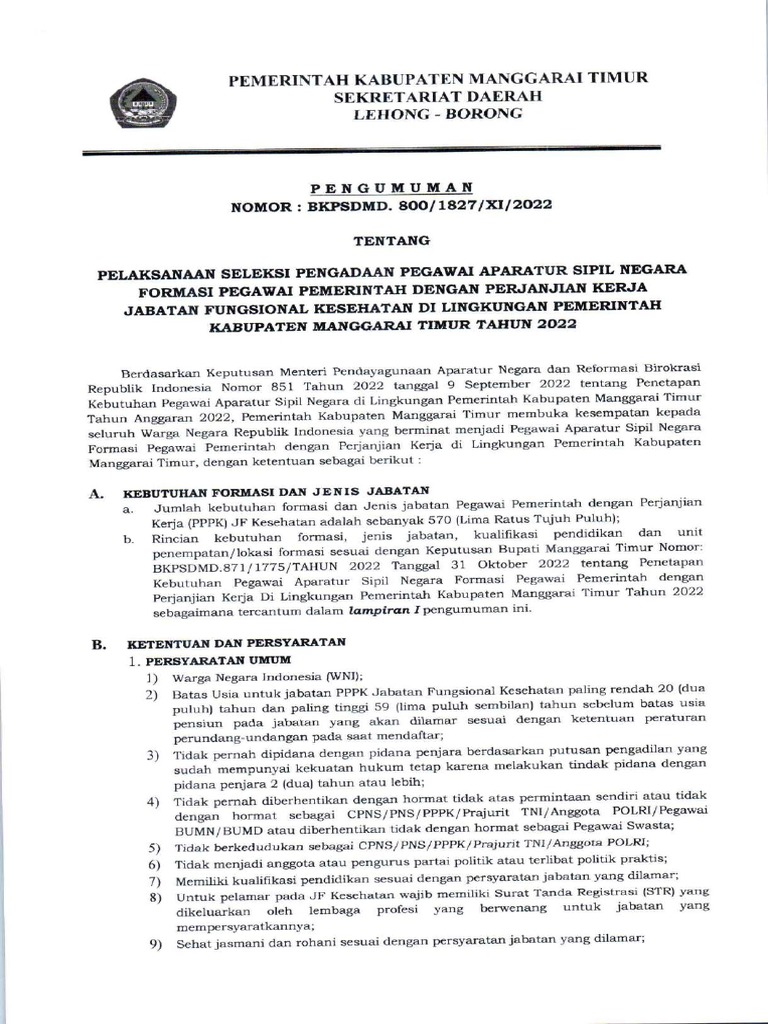 PENGUMUMAN PELAKSANAAN SELEKSI P3K NAKES-compressed | PDF