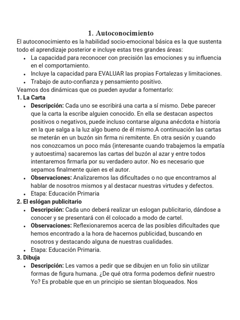 Dinámicas para Fomentar la Autoestima | PDF | Toma de decisiones ...