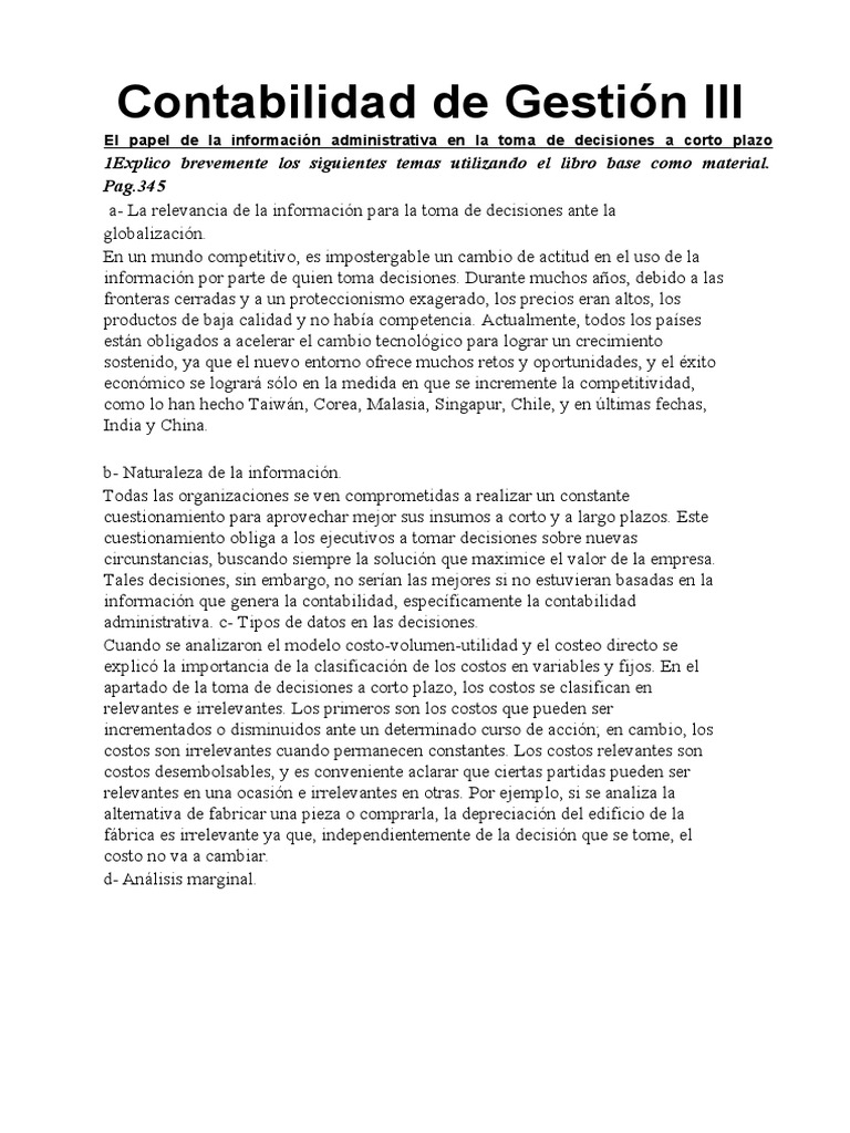 Toma de Decisiones en Contabilidad Administrativa | PDF | Toma de ...