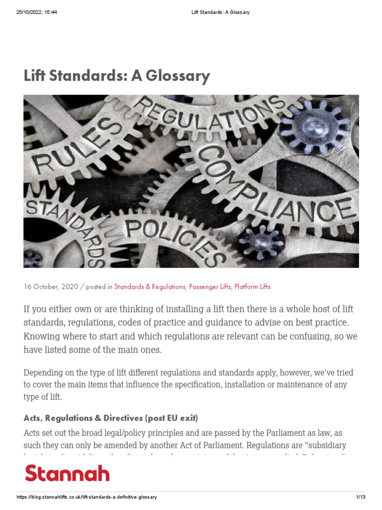 Lift Standards - A Glossary | PDF | Elevator | Safety