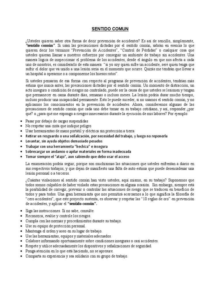 Prevención de Accidentes y Sentido Común | PDF
