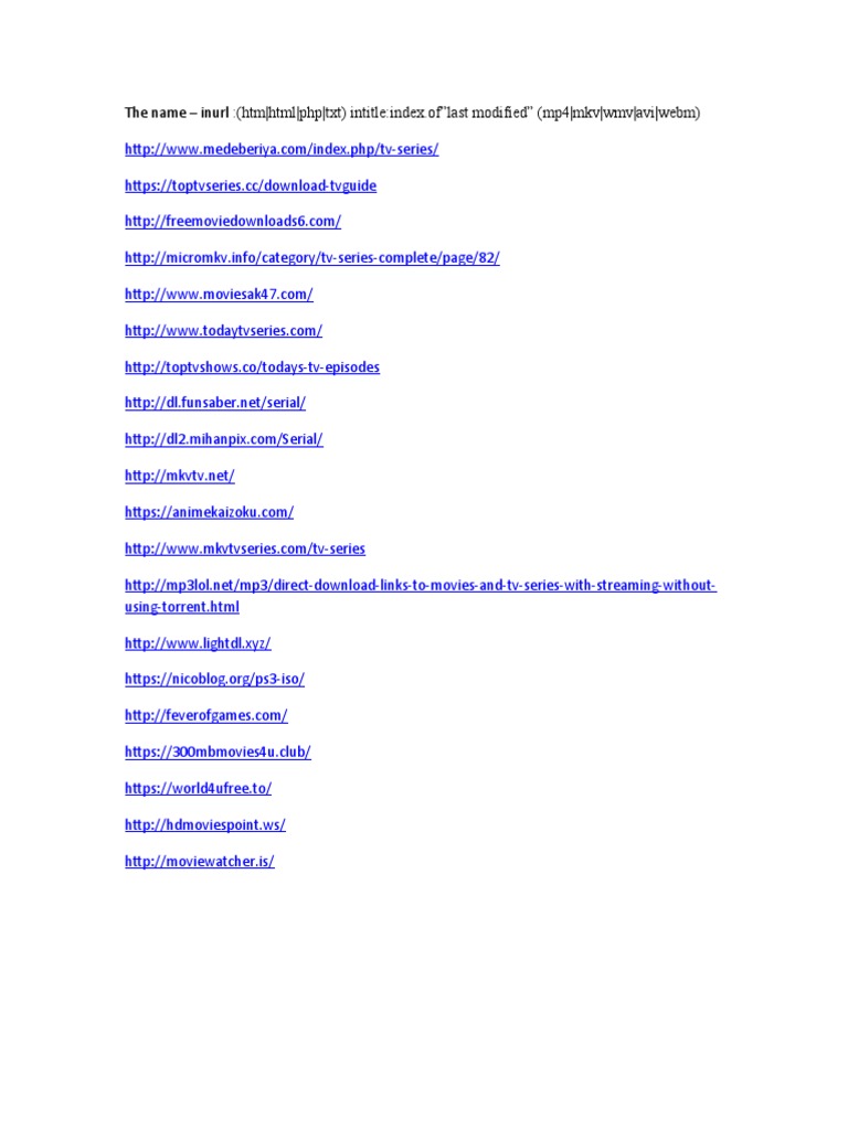 The Name Inurl (HTM HTML PHP TXT) Intitleindex Of"last Modified" (mp4 MKV WMV