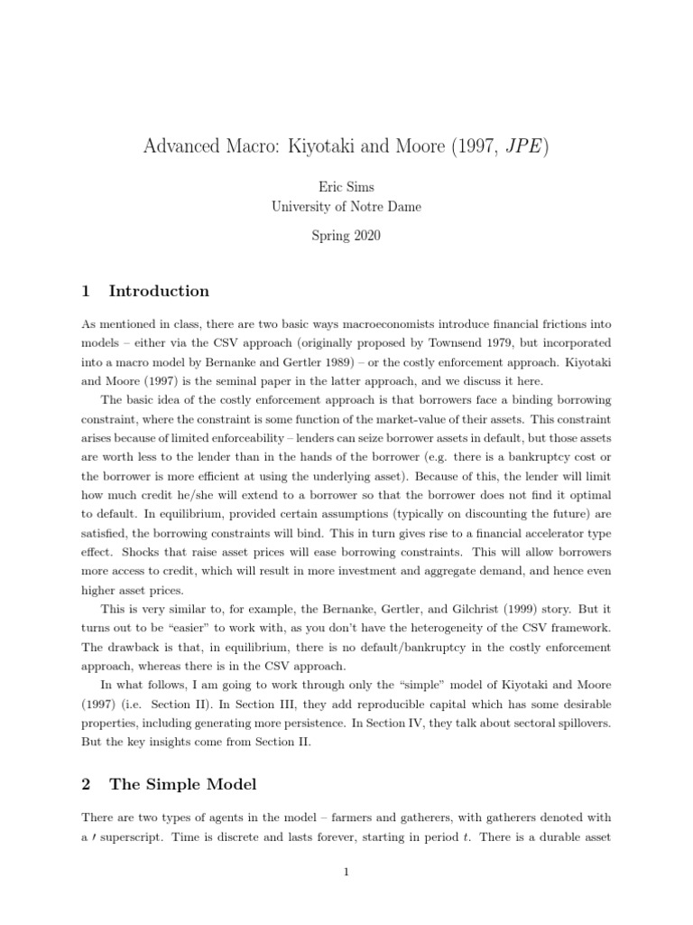 Kiyotaki Moore Ers Final PDF Economics Economies