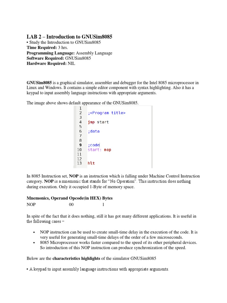 An introduction to programming the intel 8085 microprocessor using the