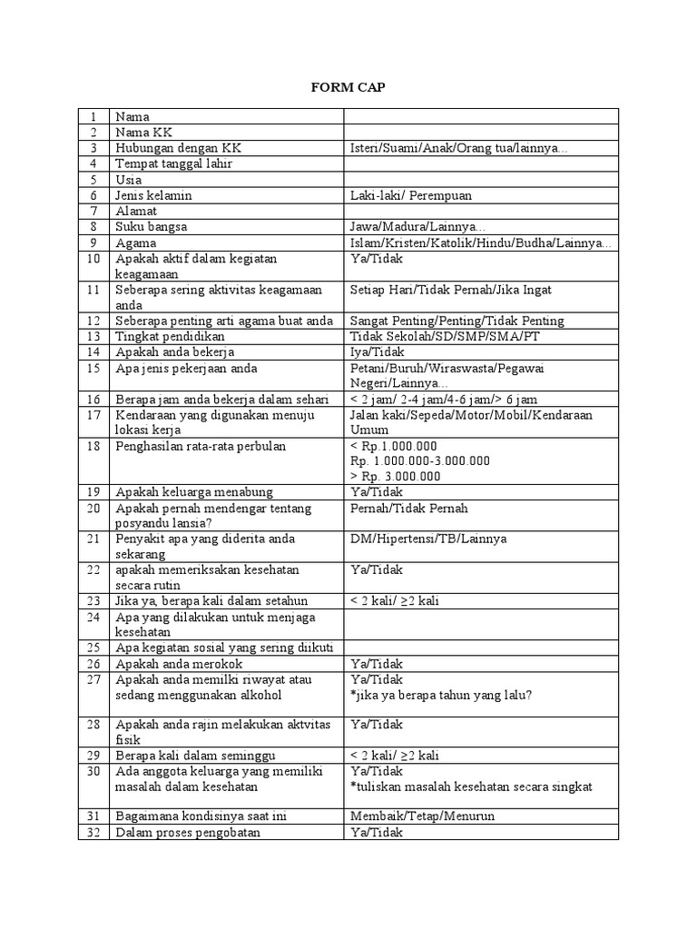 Format Cap Data Keluarga dan Kesehatan | PDF