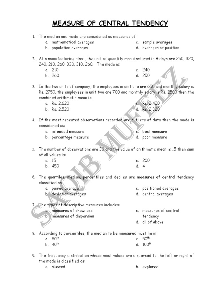 Measure of Central Tendency | PDF | Mean | Mode (Statistics)
