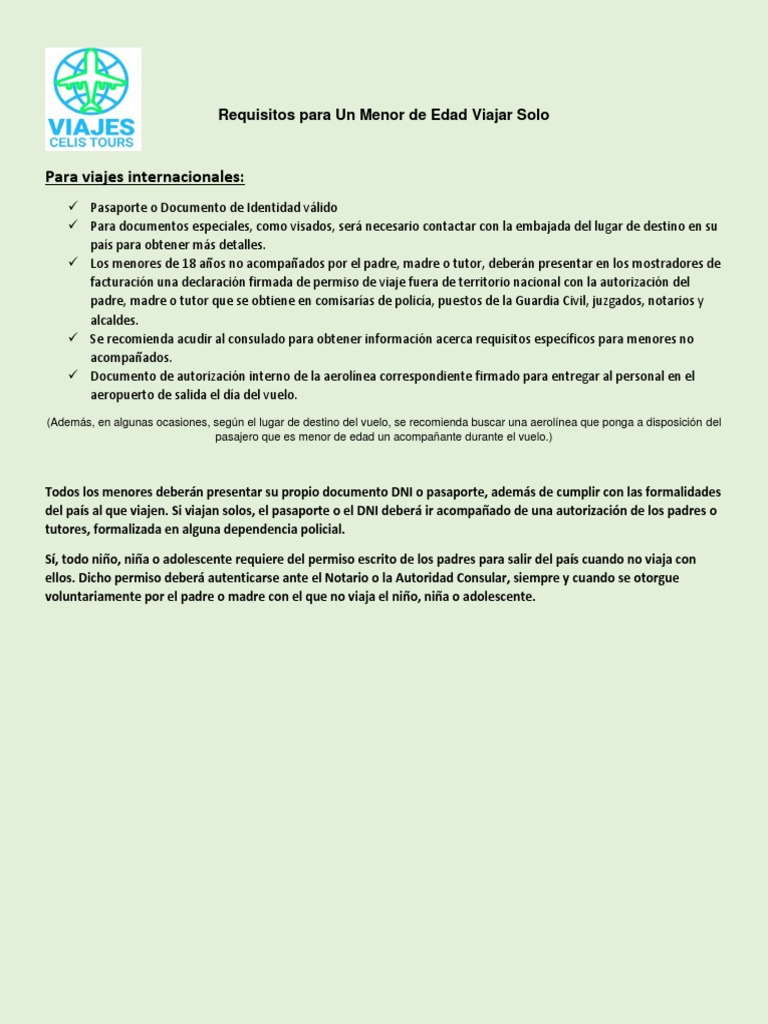 Requisitos para Menor de Edad Viajar A España | PDF