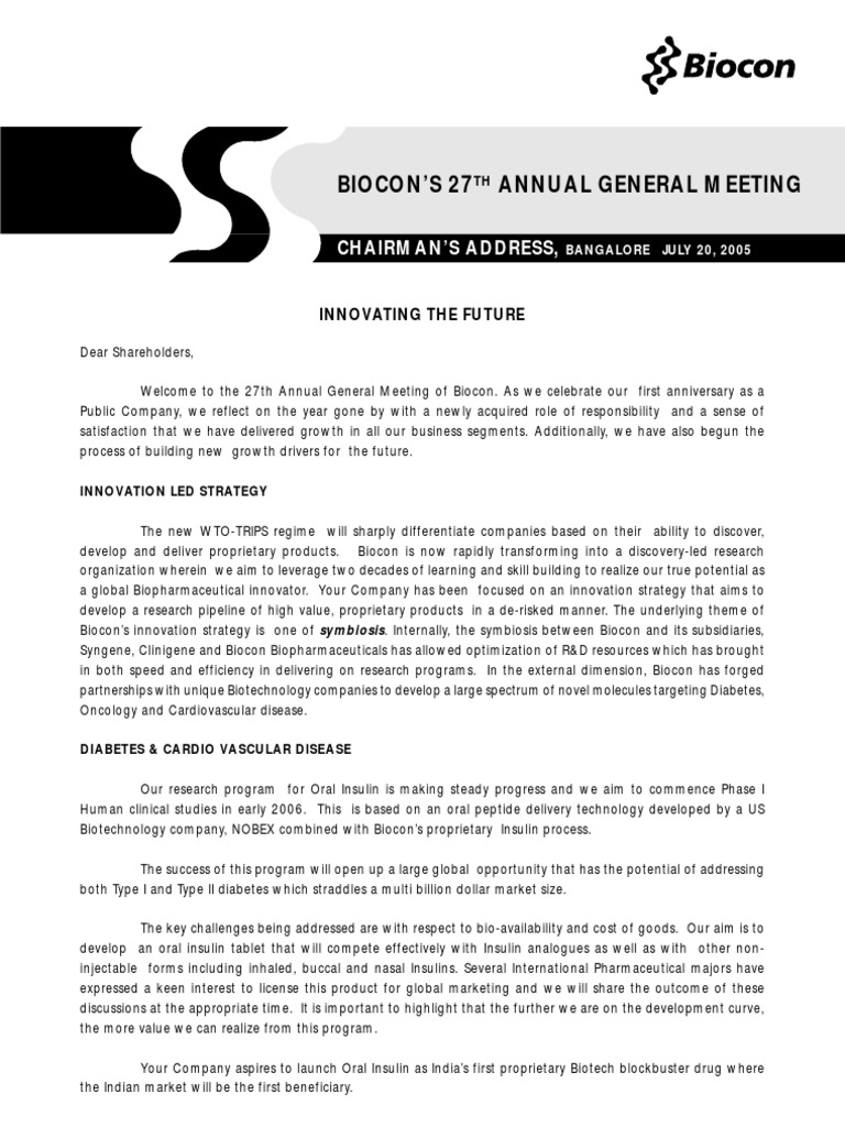 Biocon Annual Meeting 200705 | PDF | Clinical Trial | Pharmaceutical Drug