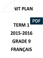 UNIT PLAN-Grade 9-Francais-Term 1-2015