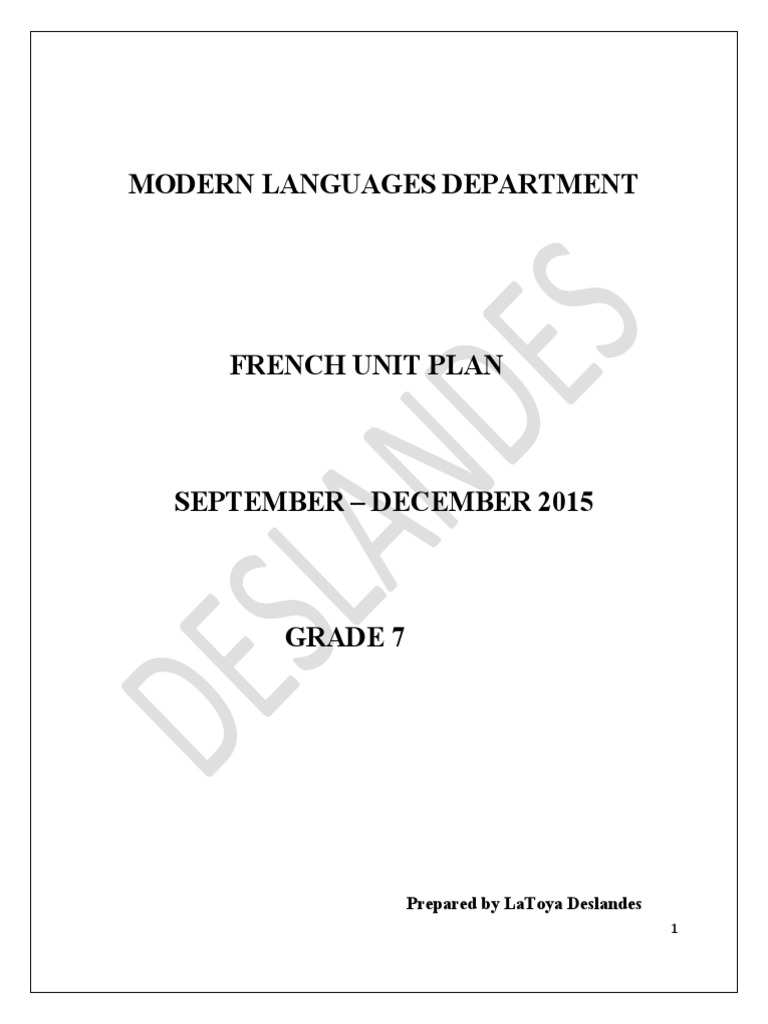 C'est la Famille: Grade 7 French Plan | PDF | Grammatical Gender ...