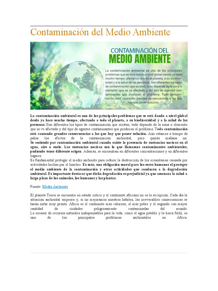 Contaminación y futuro del medio ambiente | PDF | Entorno natural ...