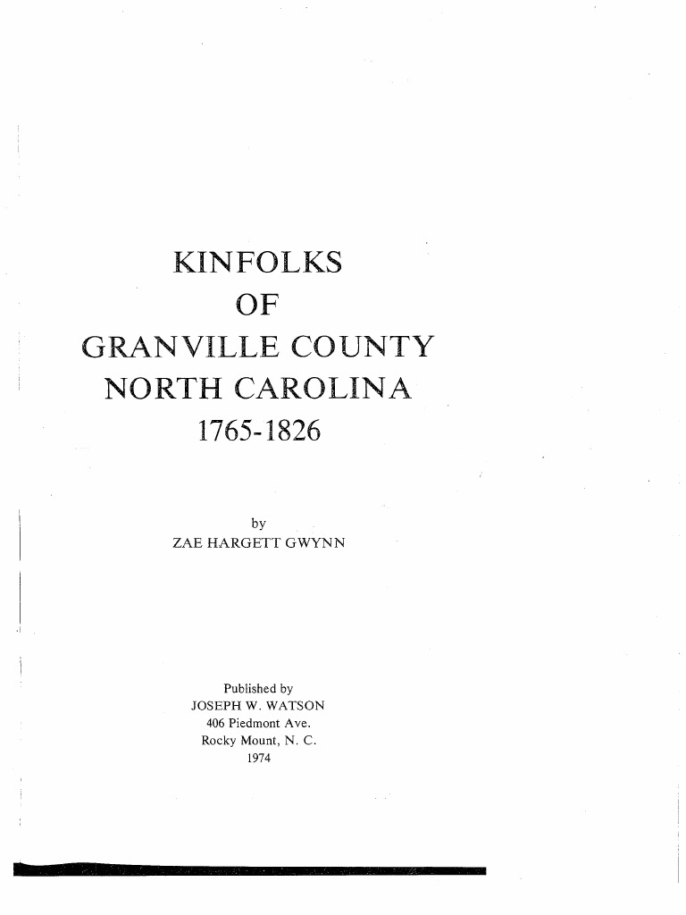 Book Index Kinfolks of Granville County (Contains Deed Abstracts From