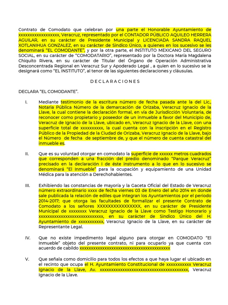 Ejemplo De Comodato