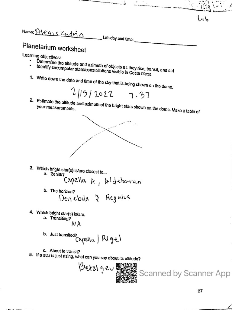 Planetarium Worksheet | PDF