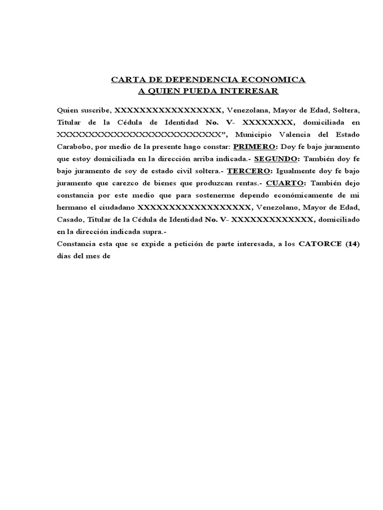 Carta De Dependencia Economica PDF