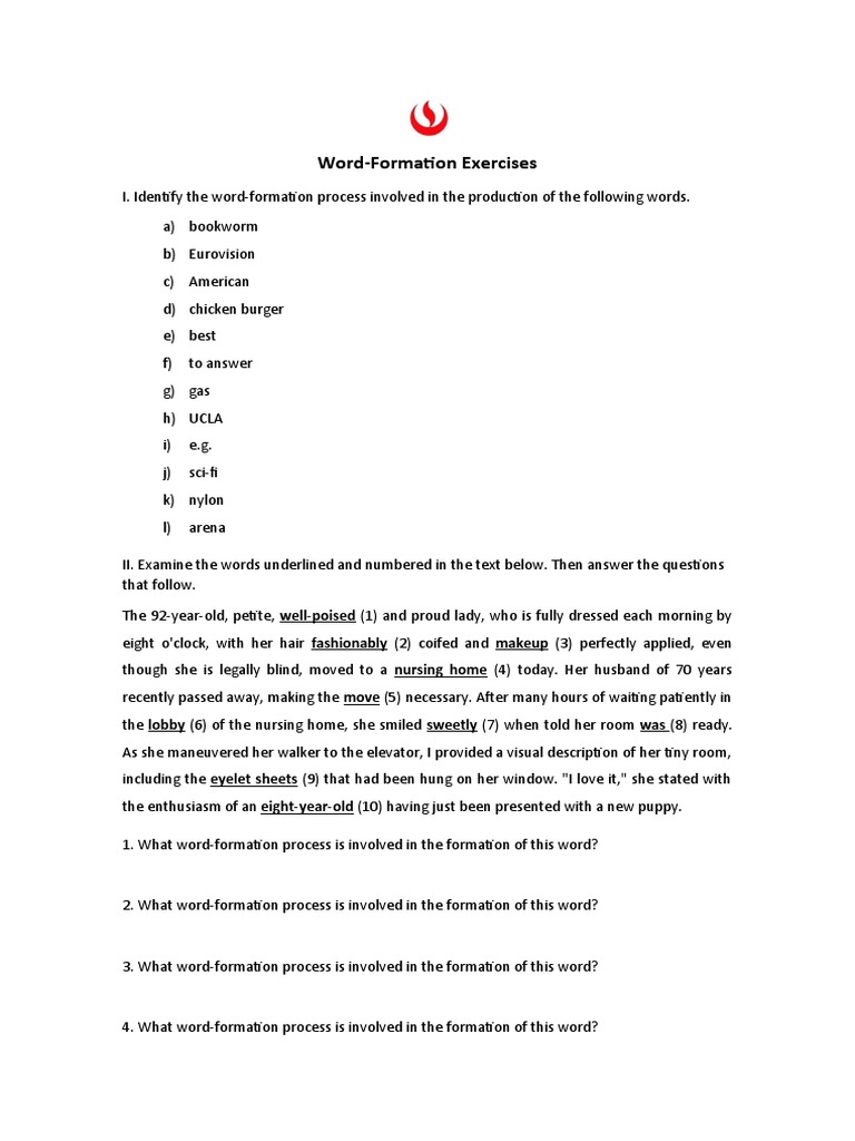 Word Formation Processes Exercises | PDF