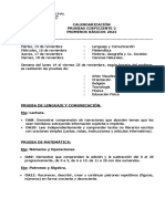 Calendarizacion Pruebas C2 Segundo Semestre 2022 1° Basico