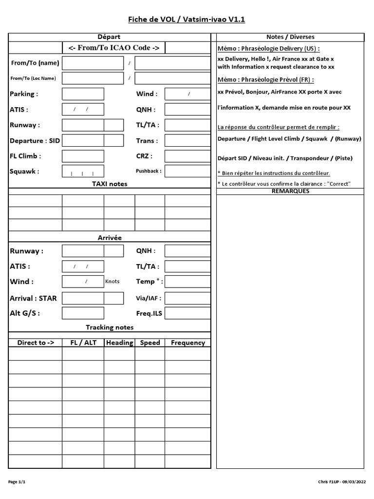 Fiche de Vol Vatsim-Ivao V1.1 | PDF | Contrôle de la circulation ...