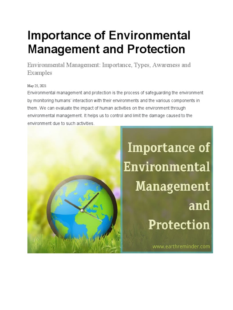 Importance of Environmental Management and Protection PDF Natural Environment