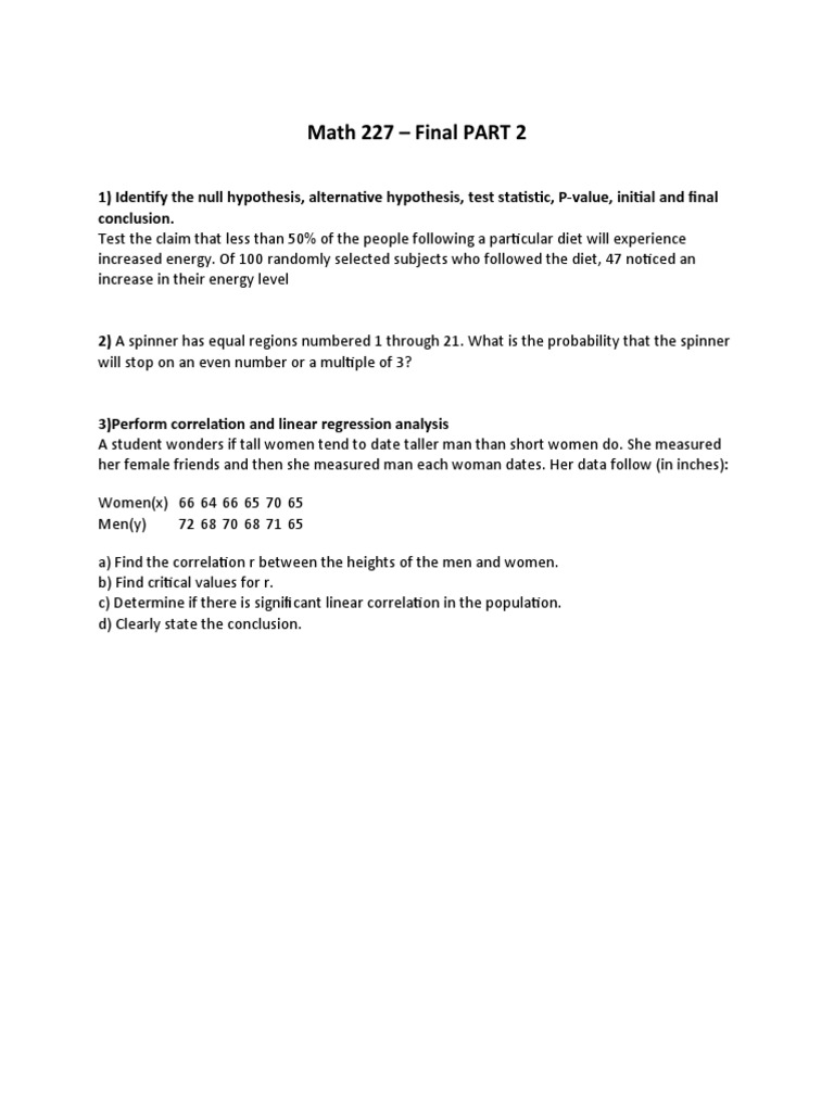 Math+227 Final Review+Part+2 | PDF | Social Science | Science & Mathematics