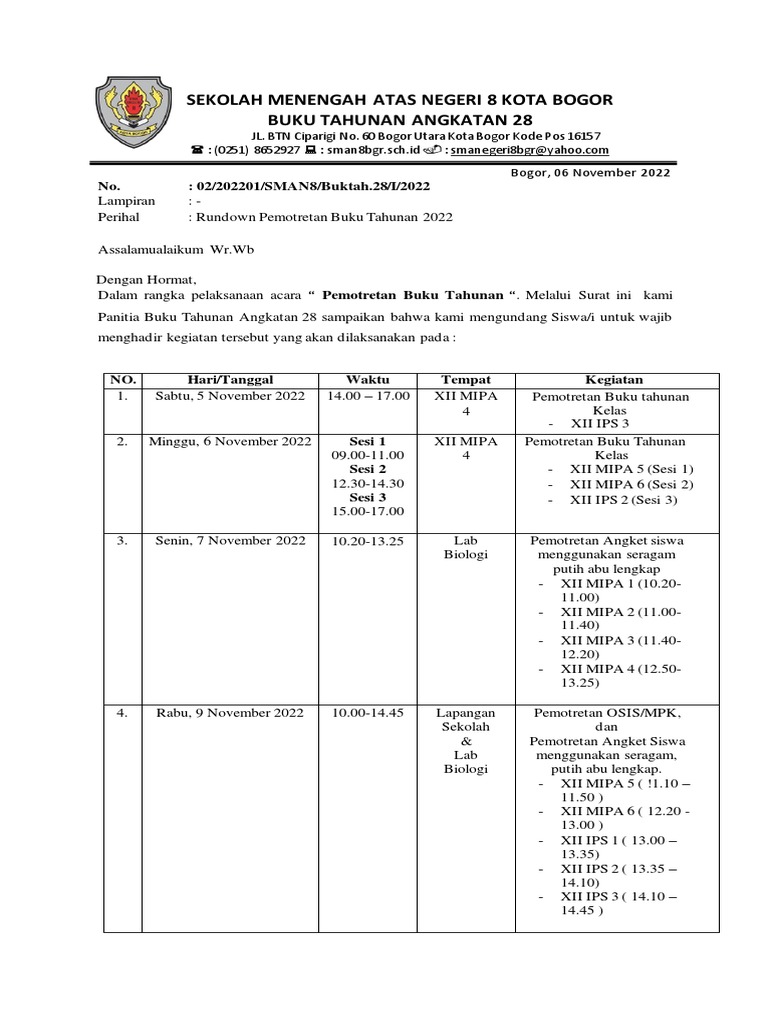 Rundown Buku Tahunan Angkatan 28 (Murid - Murid) | PDF