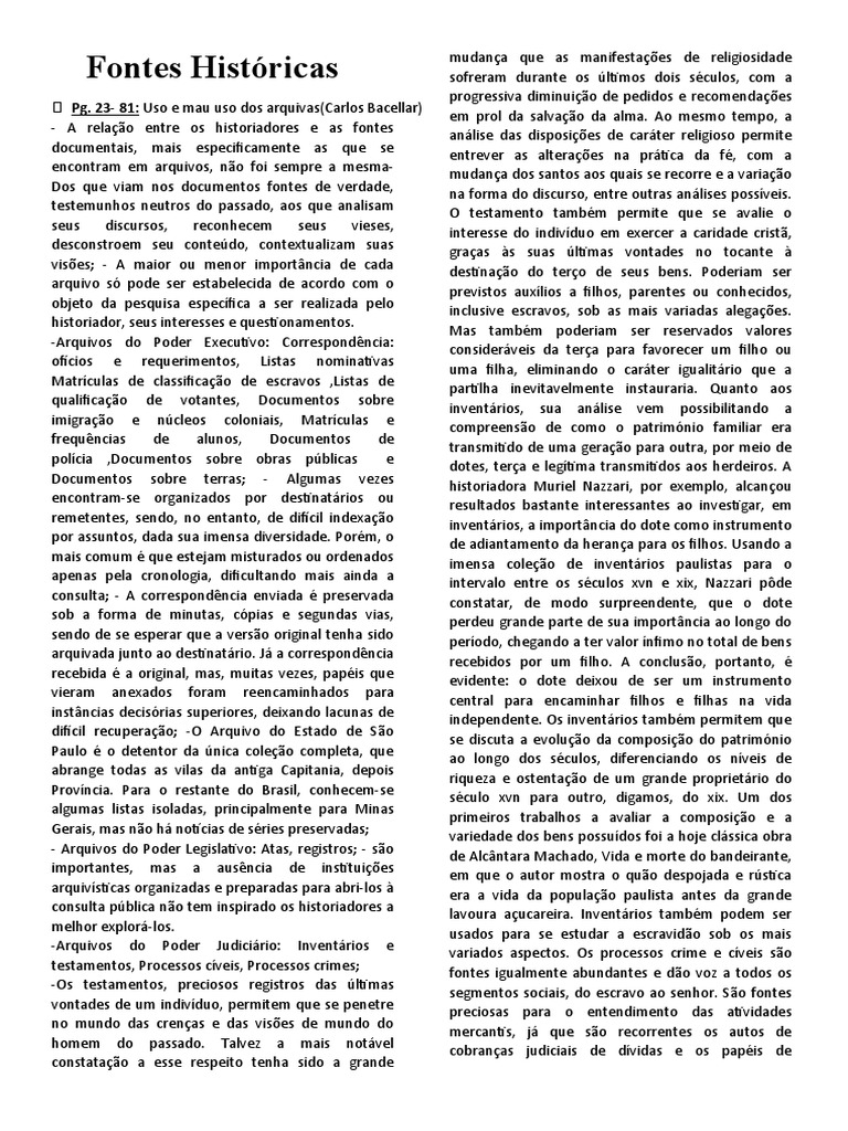 Importância das Fontes Históricas | PDF | Arqueologia | Historiador
