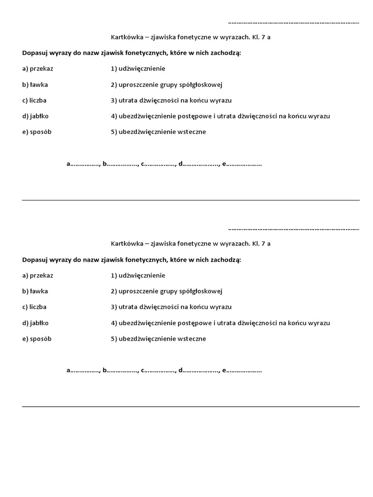 Test Z Ortografii Klasa 7 Kartkówka Kl. 7 Fonetyka | PDF